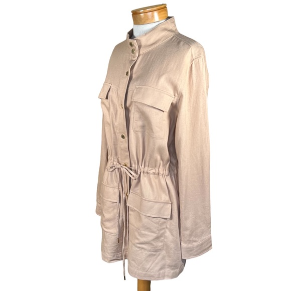 Anne Klein “Sand” Linen Blend Stylish Utility Style Jacket With Gold Trim L NWT - Picture 16 of 16